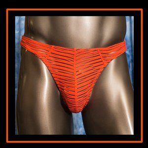 Mens Sheer Orange Red Color Thong Handmade